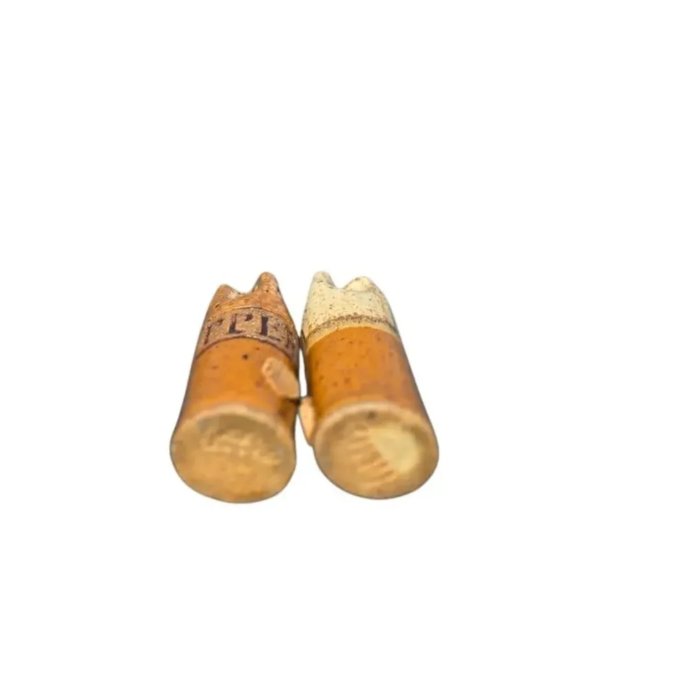 Unique Hand Made Pottery Salt & Pepper Set Marked by Maker